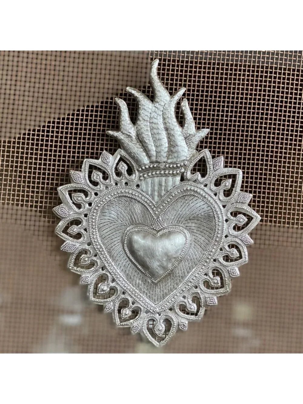 Flaming Heart Sacred Heart Wall Art | Spiritual Folk Art Home Decor